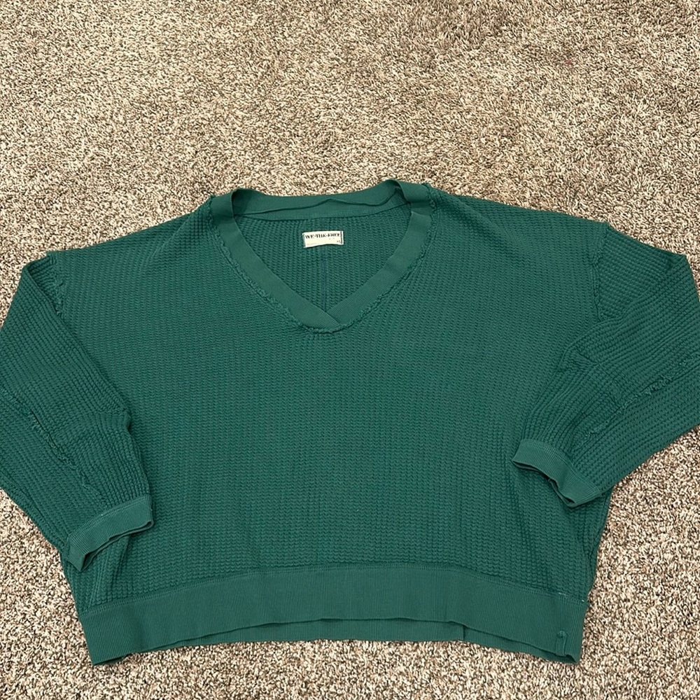 Teal V-Neck Women's Sweater - Picture 7 of 9